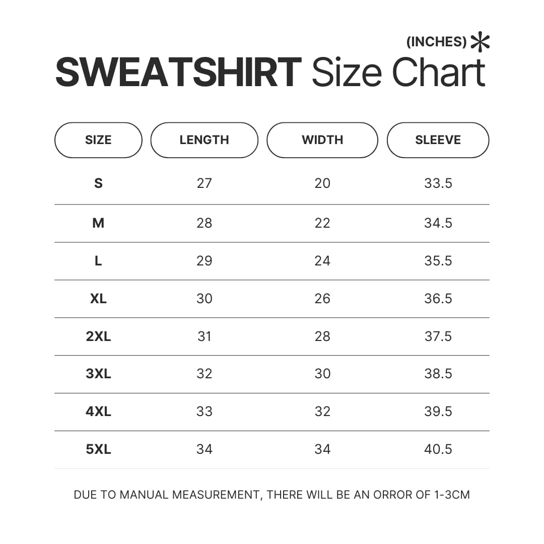 Sweatshirt Size Chart - Ouran High School Host Club Merch